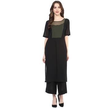 black plain georgette stitched kurti 2