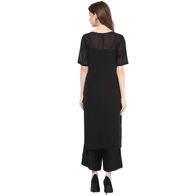 black plain georgette stitched kurti