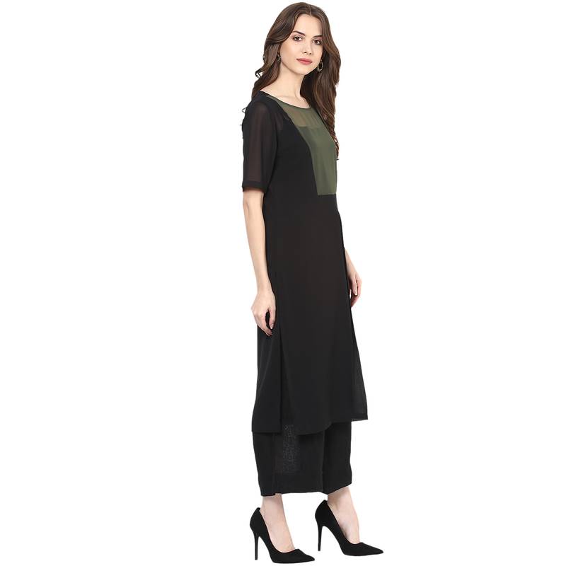 black plain georgette stitched kurti