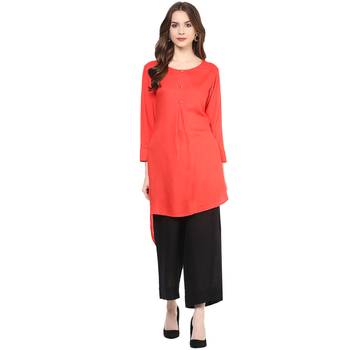 red plain rayon stitched kurti 1