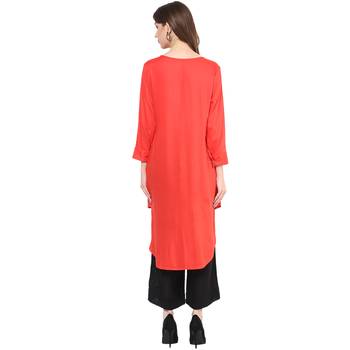 red plain rayon stitched kurti 3