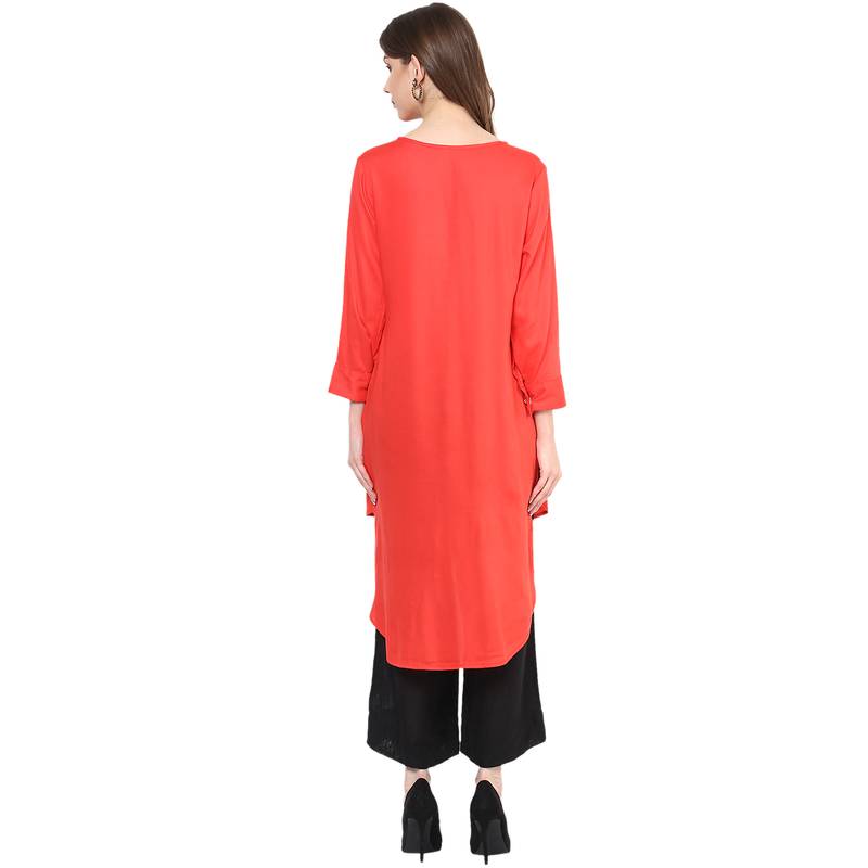 red plain rayon stitched kurti