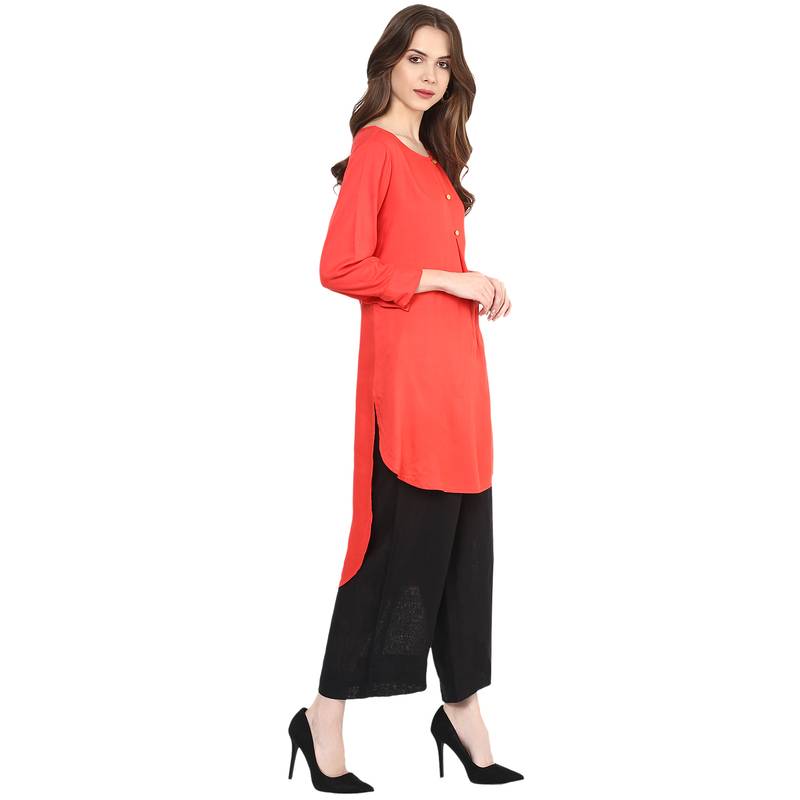 red plain rayon stitched kurti