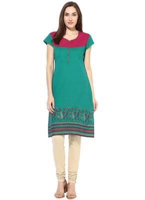 green printed cotton stitched kurti 1