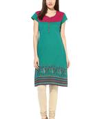 green printed cotton stitched kurti