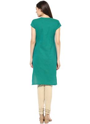 green printed cotton stitched kurti 2