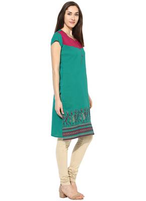 green printed cotton stitched kurti 3