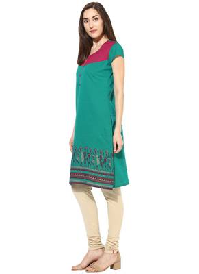 green printed cotton stitched kurti 4