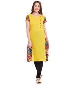 yellow printed cotton stitched kurti