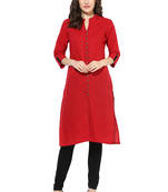 red plain cotton stitched kurti