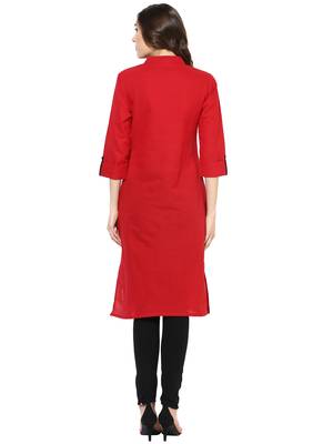 red plain cotton stitched kurti 2
