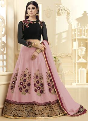 Pink hand woven net unstitched lehenga 3