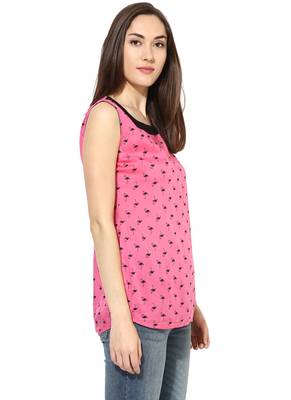 Pink printed Cotton stitched kurti 4