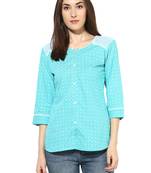 turquoise printed Cotton stitched kurti