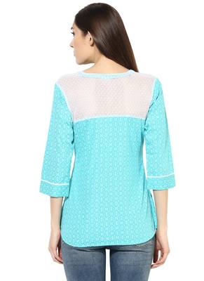 turquoise printed Cotton stitched kurti 2
