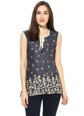 Grey printed Rayon stitched kurti 1