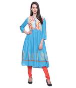 turquoise Printed rayon stitched kurti