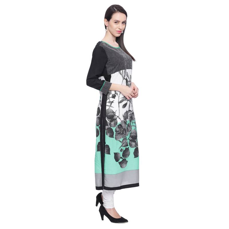 sea_green Printed rayon stitched kurti