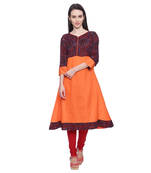 Orange Printed Cotton stitched kurti