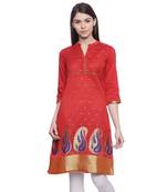 red Embroidered chanderi stitched kurti