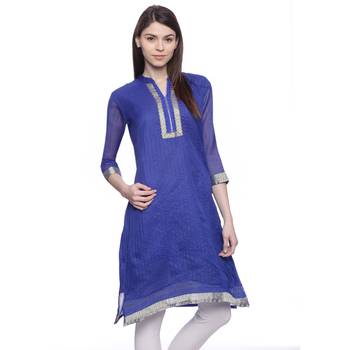 Dark_Blue Embroidered chanderi stitched kurti 1