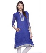 Dark_Blue Embroidered chanderi stitched kurti