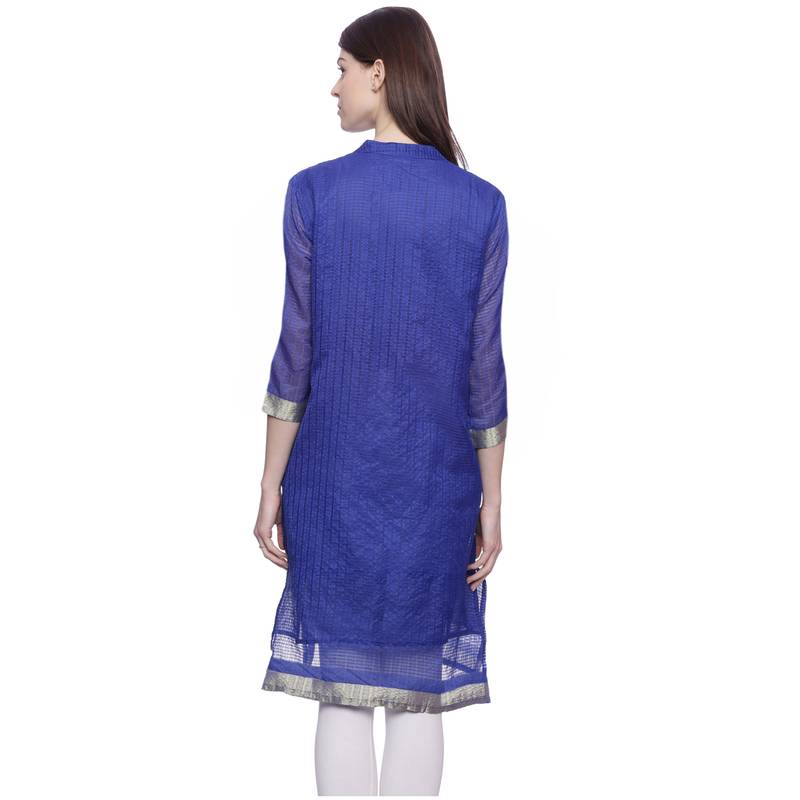 Dark_Blue Embroidered chanderi stitched kurti