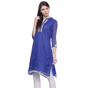 Dark_Blue Embroidered chanderi stitched kurti 3