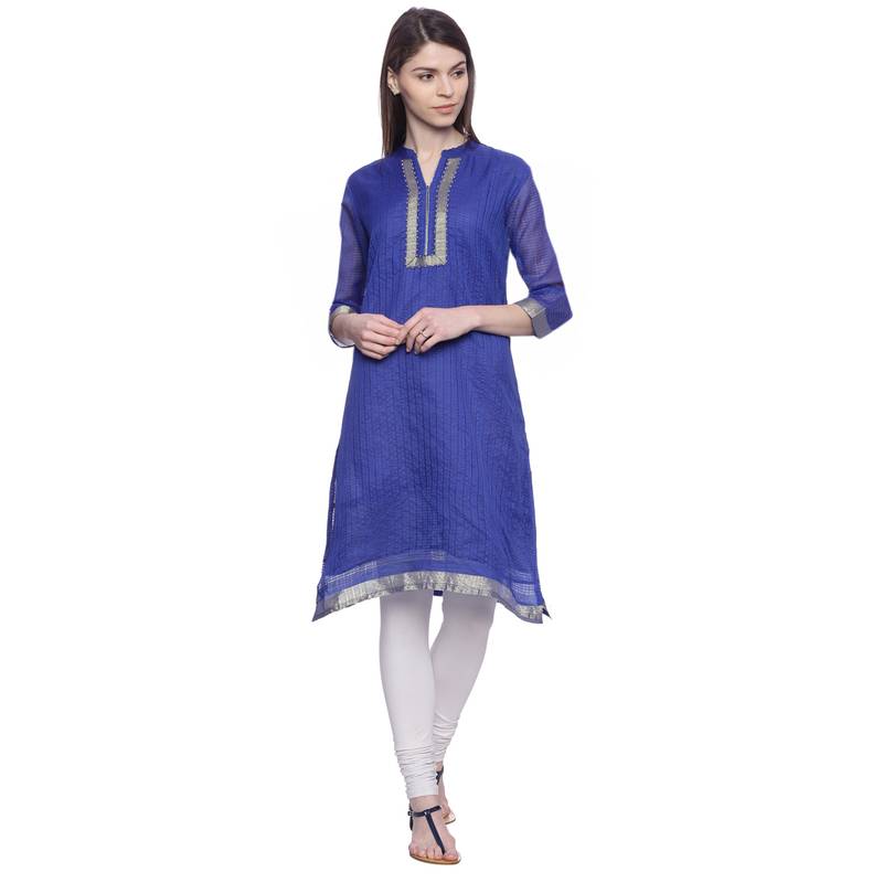 Dark_Blue Embroidered chanderi stitched kurti