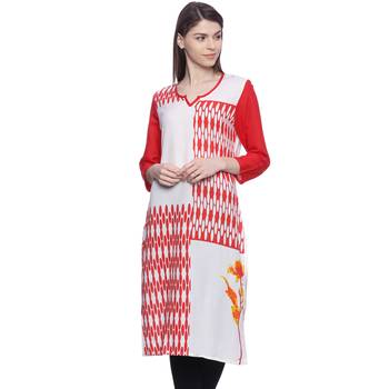 Red Printed rayon stitched kurti 1