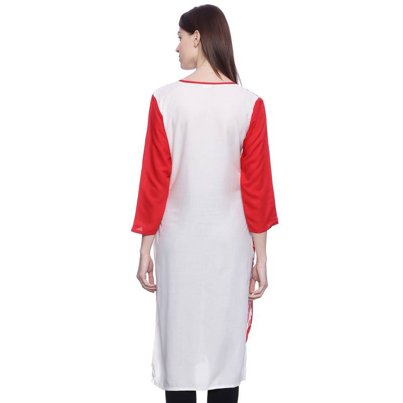 Red Printed rayon stitched kurti