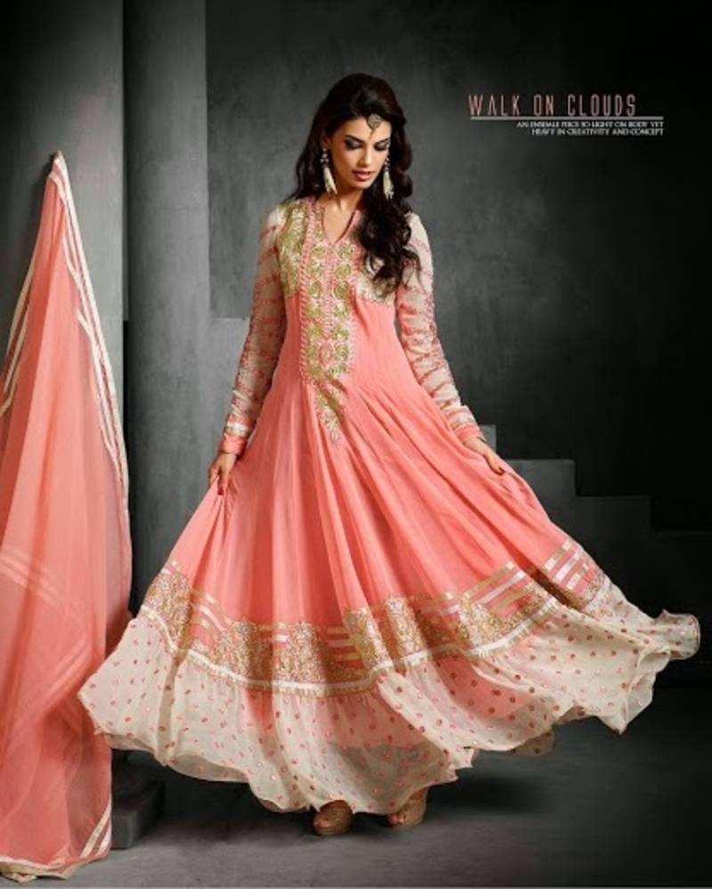 Peach colored amazing party wear designer attire