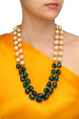 Semi Precious Onyx Tumble Stones And Shell Pearls Necklace 1