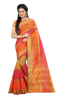 Orange Woven Cotton Silk Saree with blouse 1