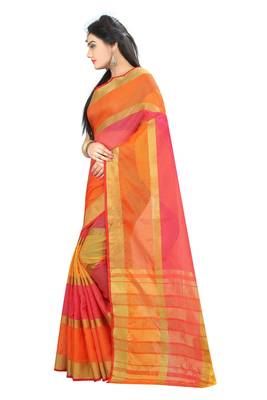 Orange Woven Cotton Silk Saree with blouse 2