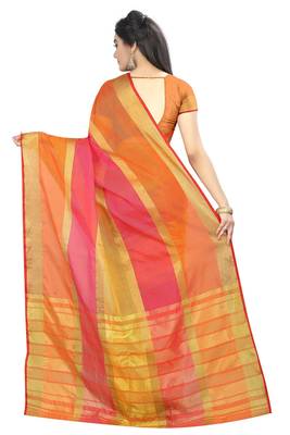 Orange Woven Cotton Silk Saree with blouse 3