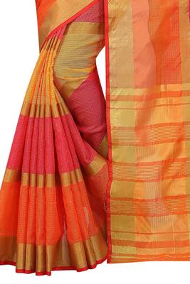 Orange Woven Cotton Silk Saree with blouse 4
