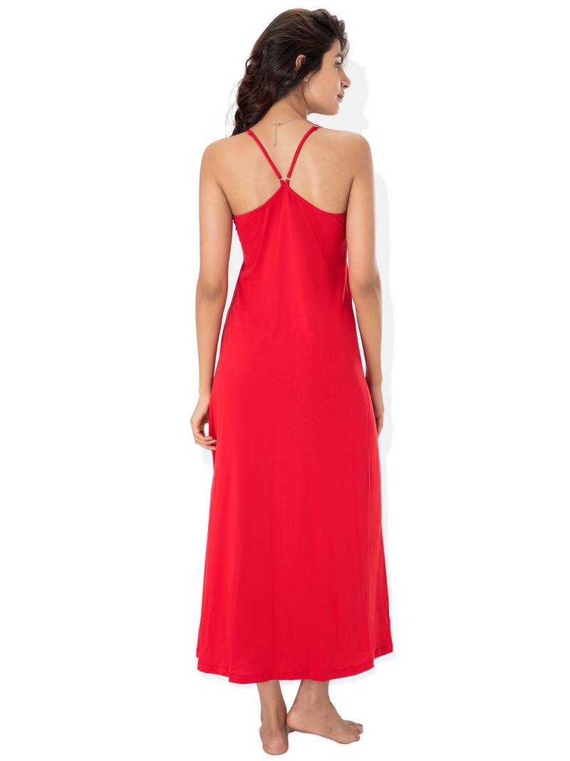 Red sleepwear Cotton and Lace Strappy Nightdress