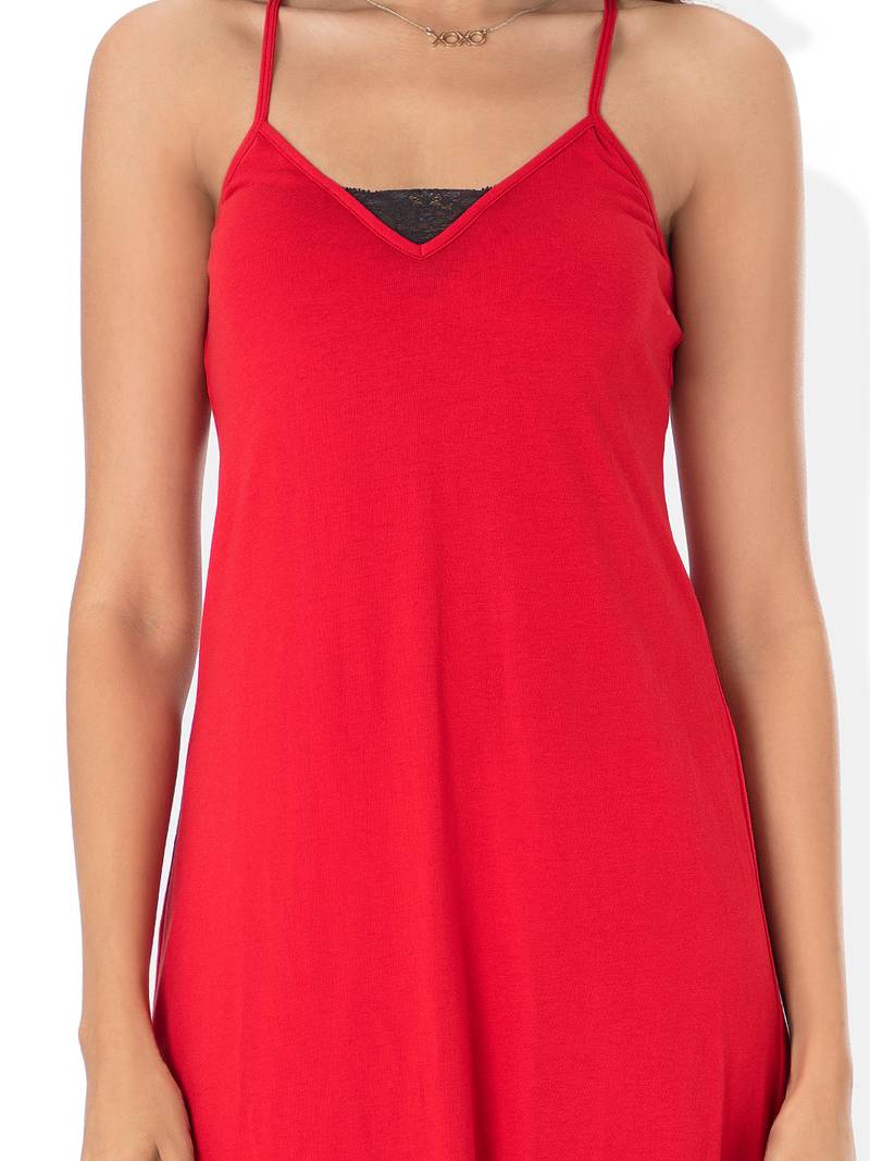 Red sleepwear Cotton and Lace Strappy Nightdress