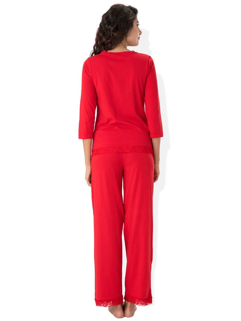 Red sleepwear Cotton Top and Pajama Set PrettySecrets 2067388