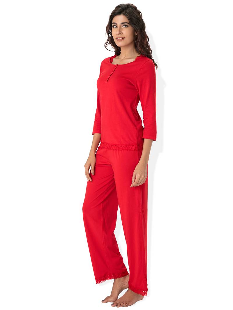 Red sleepwear Cotton Top and Pajama Set PrettySecrets 2067388