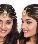 Fancy Design Matha Patti For Wedding Gold Finishing In White Stone