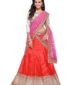 Orange Embroidered Silk Unstitched Lehenga With Dupatta