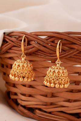 Golden jhumkis hook type Medium size one gram gold 1