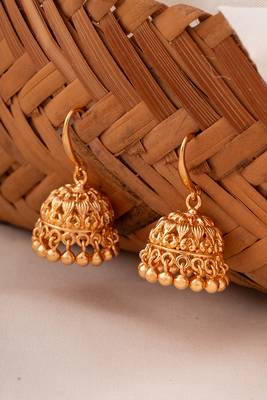Golden jhumkis hook type Medium size one gram gold 2