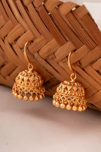 Golden jhumkis hook type Medium size one gram gold