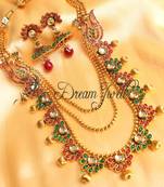 Designer Kemp Green Floral Multi Layer Short Haaar Set   