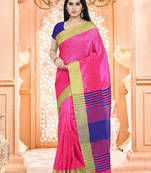 pink plain polyester saree with blouse