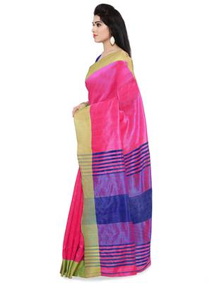 pink plain polyester saree with blouse 2