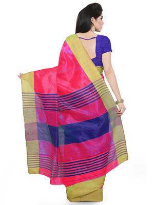 pink plain polyester saree with blouse 3